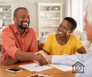 A family buying home insurance.